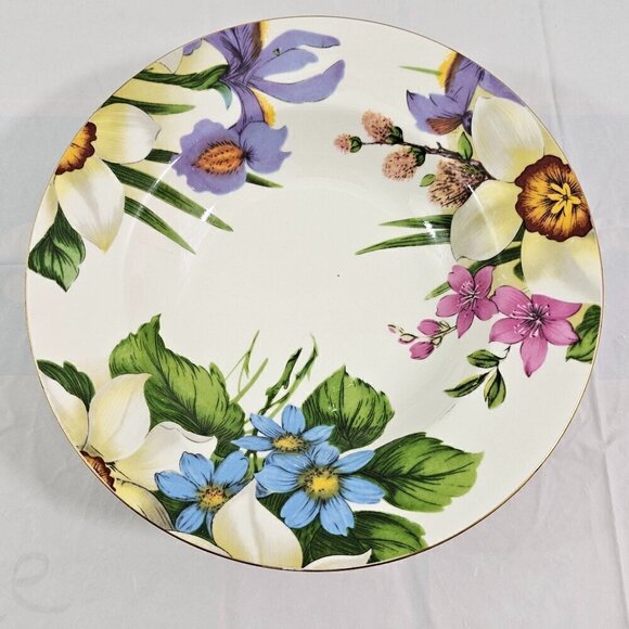 Emeiald White Floral Print Large Rimmed Ceramic Soup Salad Bowls – Set of 4 - Picture 14 of 16